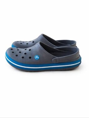 CROCS Men's Gray and Blue Clog Shoes - Comfortable Slip-On Sandals 10